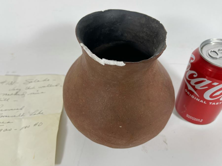 Antique 900-1100AD Native American Salado Pottery Jar Very Thin Walled Mica Fill Recovered From Roosevelt Lake Area 6W X 6H - See Photos For Damage To Rim [Photo 3]