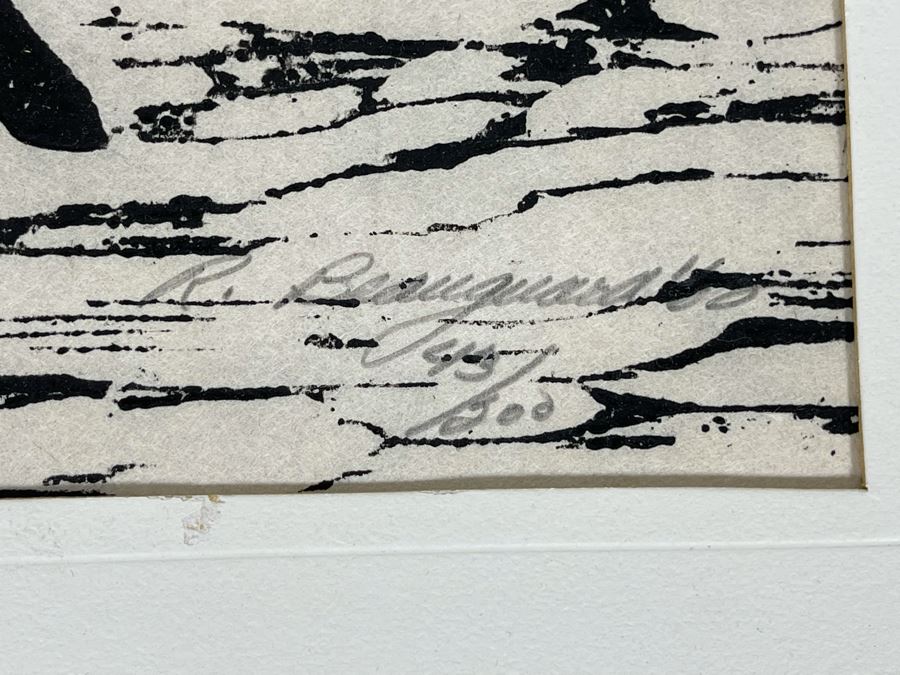 Signed 1962 Wood Engraving Titled 'Wild Horses' By R. Beauguard Limited Edition Framed 13 X 10 [Photo 3]