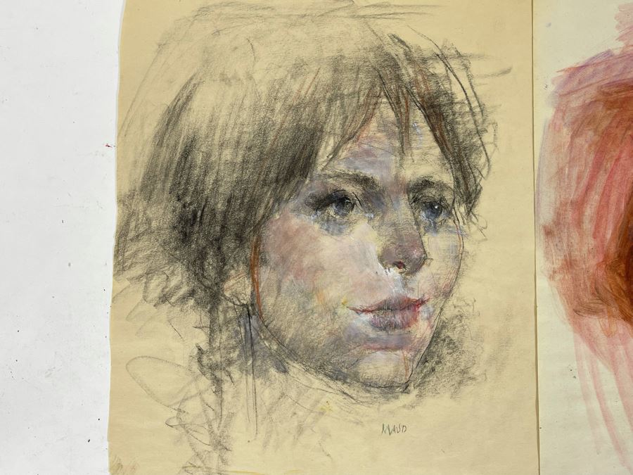 Three Original Max Turner Face Portrait Drawings On Paper Apx 12 X 16 - Middle Drawing Is Signed Max Turner [Photo 6]