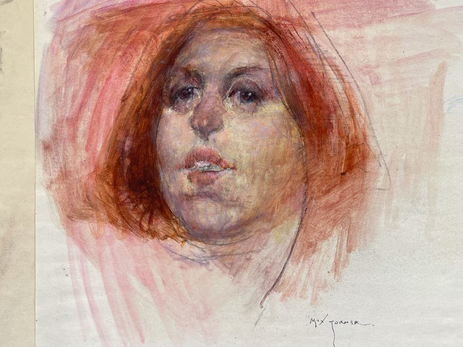 Three Original Max Turner Face Portrait Drawings On Paper Apx 12 X 16 - Middle Drawing Is Signed Max Turner [Photo 3]