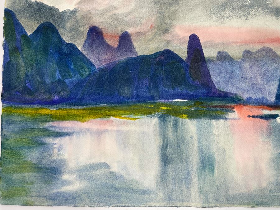 Original Jean Klafs Abstract Expressionist Landscape Watercolor Painting On Paper 22 X 15 [Photo 4]