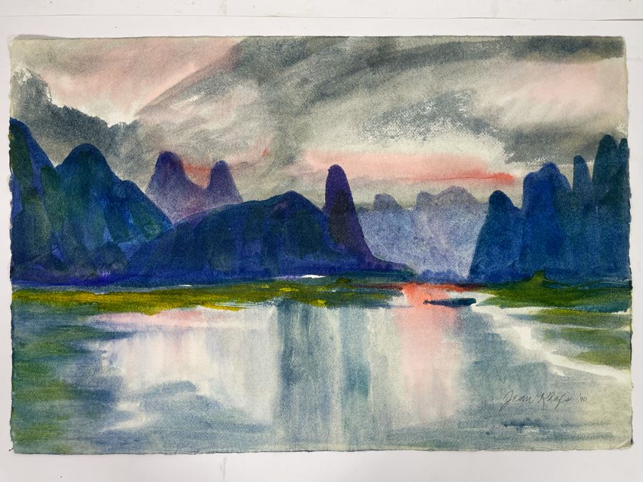 Original Jean Klafs Abstract Expressionist Landscape Watercolor Painting On Paper 22 X 15 [Photo 3]