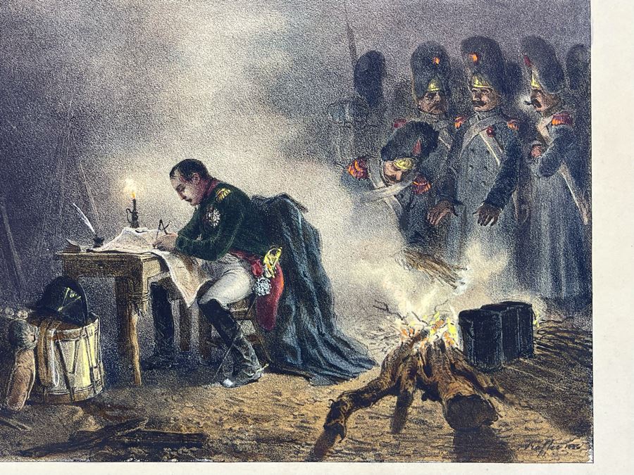Antique 1836 Paul Gavarni, Napoleon In Bautzen (Saxe) Lithograph Hand Colored 14 X 11 [Photo 5]