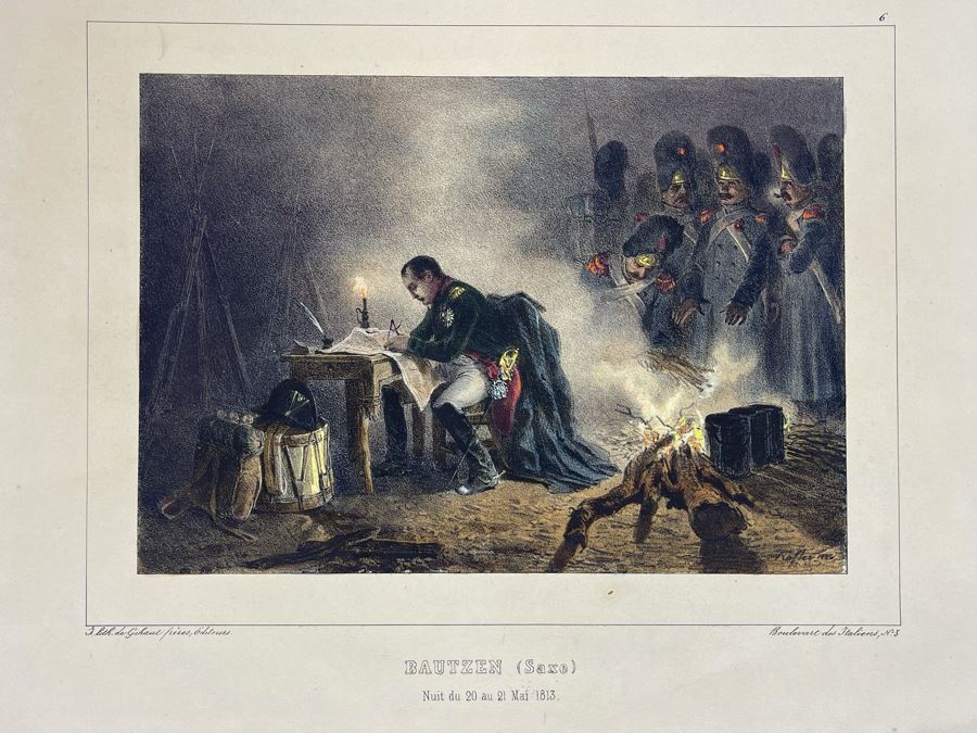 Antique 1836 Paul Gavarni, Napoleon In Bautzen (Saxe) Lithograph Hand Colored 14 X 11 [Photo 1]