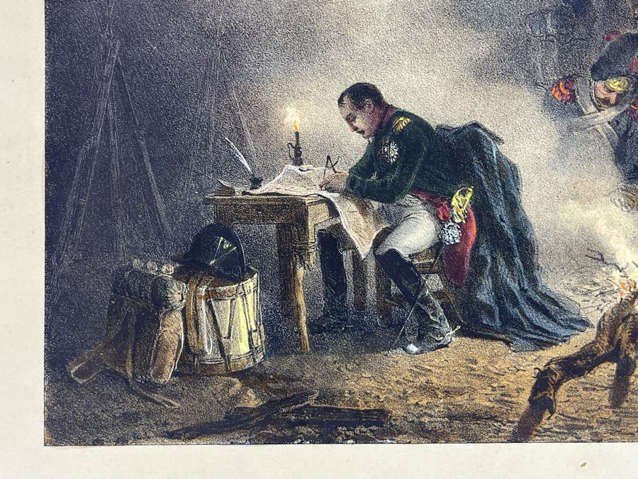Antique 1836 Paul Gavarni, Napoleon In Bautzen (Saxe) Lithograph Hand Colored 14 X 11 [Photo 4]