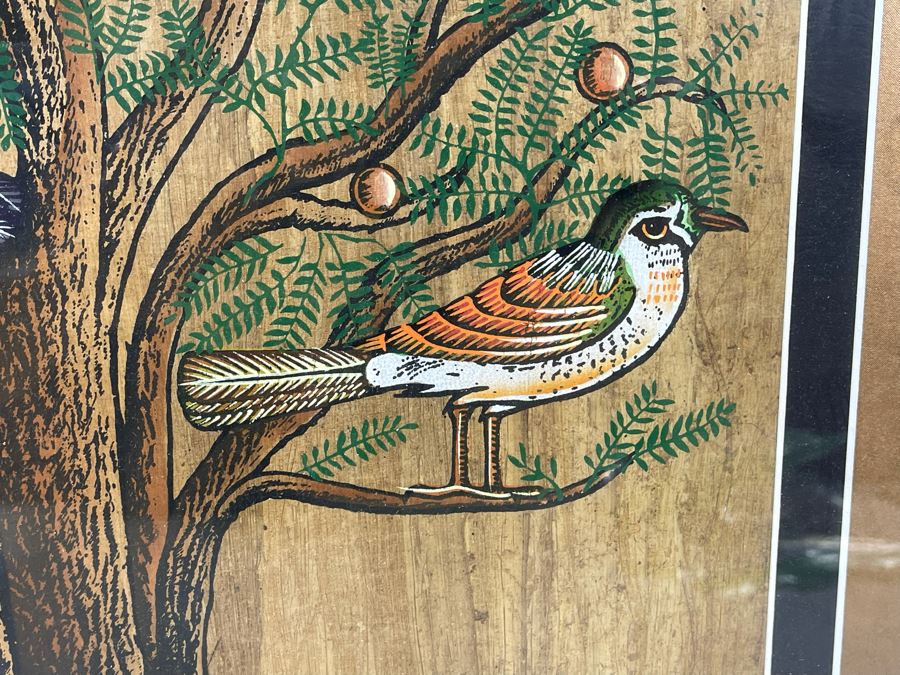 Original Papyrus Egyptian Painting Birds In Tree Framed Frame Measures 22 X 28 [Photo 5]