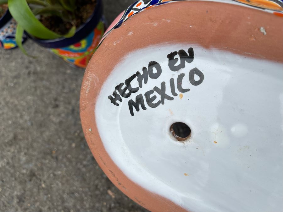 Collection Of Mainly Mexican Triple Glazed Pots And Plants Apx 13 Pots [Photo 20]