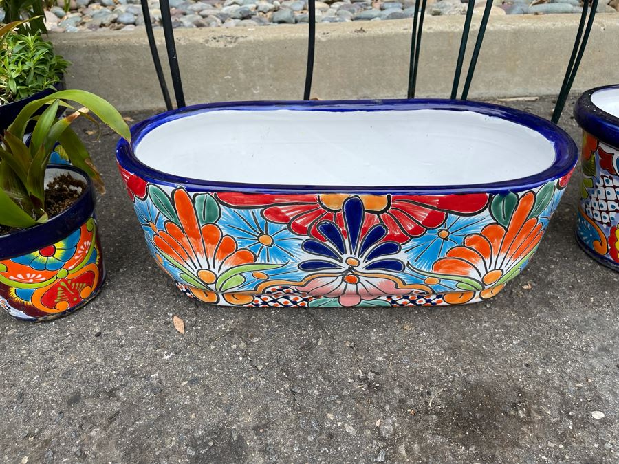 Collection Of Mainly Mexican Triple Glazed Pots And Plants Apx 13 Pots [Photo 14]