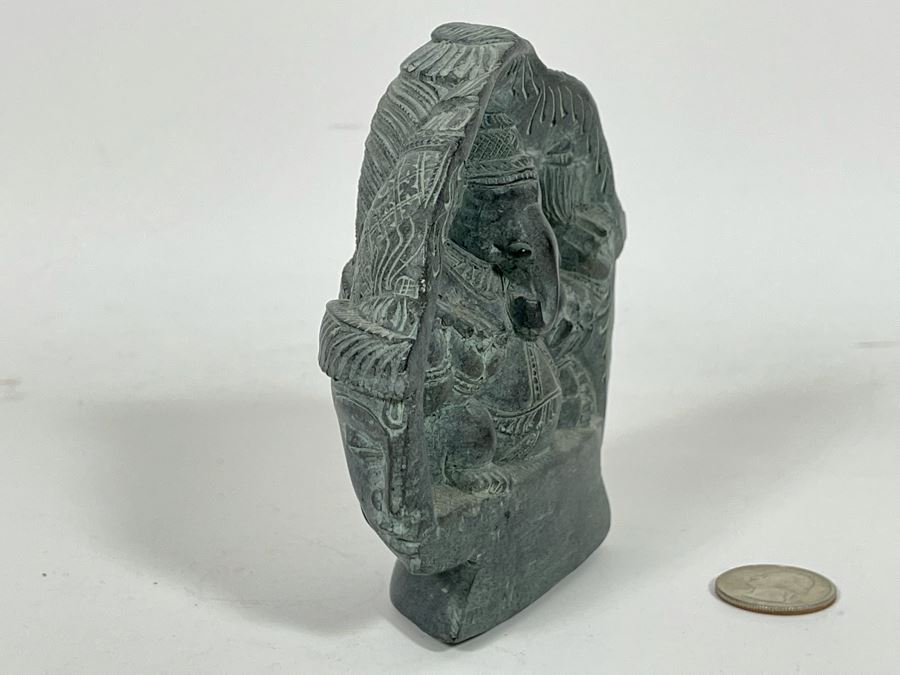 Carved Stone Sculpture Featuring The Three Faces Of Lord Shiva On One Side And Ganesh On Other Side 5W X 5H - See Photos [Photo 10]