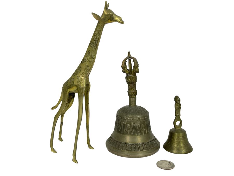 Pair Of Brass Bells And Brass Giraffe Figurine [Photo 1]