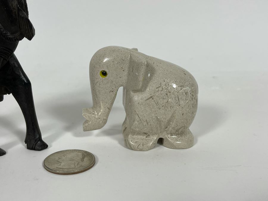 Small Carved Wooden Camel Figurine And Carved Stone Elephant Figurine [Photo 4]