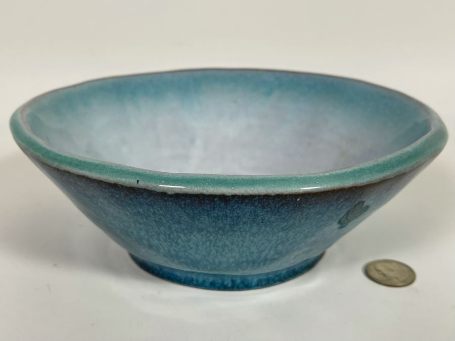 Glazed Studio Pottery Bowl Signed DH 8W [Photo 2]