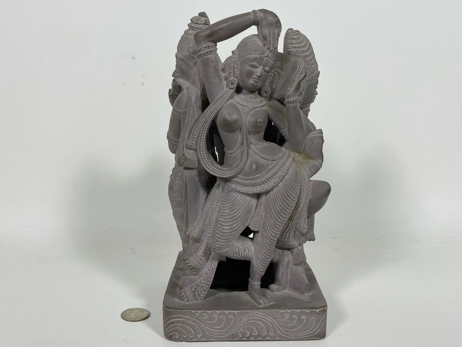 Carved Stone Sculpture Of Four Main Indian Goddesses From India 4-Sided 5.5W X 10H - See Photos  [Photo 19]