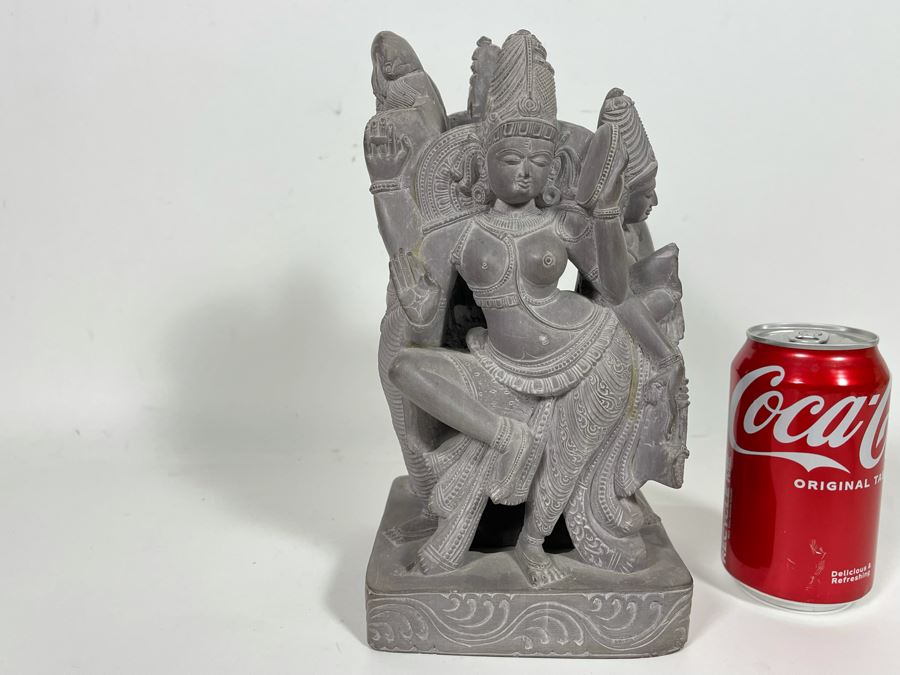 Carved Stone Sculpture Of Four Main Indian Goddesses From India 4-Sided 5.5W X 10H - See Photos  [Photo 4]