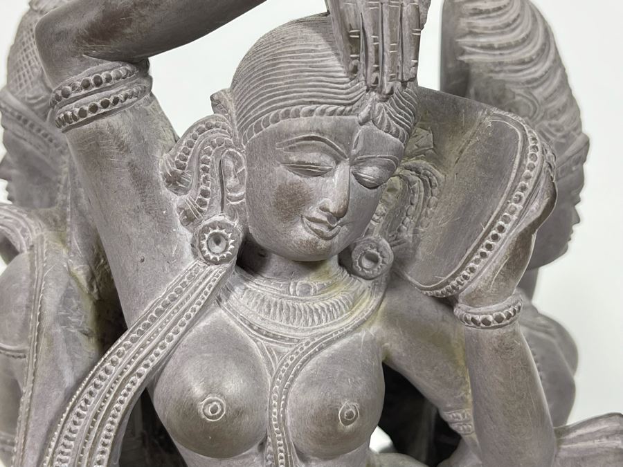 Carved Stone Sculpture Of Four Main Indian Goddesses From India 4-Sided 5.5W X 10H - See Photos  [Photo 22]