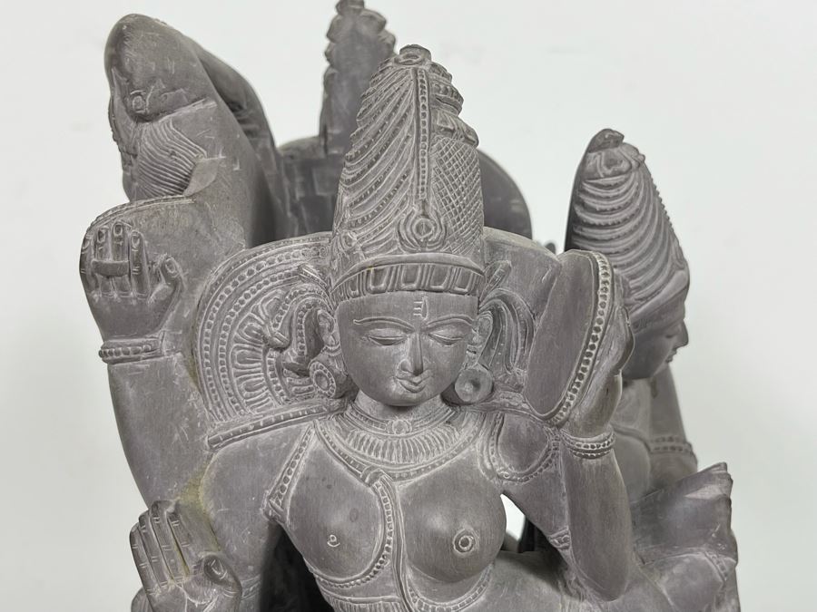 Carved Stone Sculpture Of Four Main Indian Goddesses From India 4-Sided 5.5W X 10H - See Photos  [Photo 6]