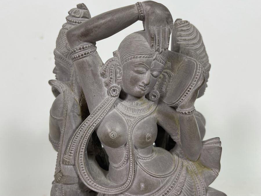 Carved Stone Sculpture Of Four Main Indian Goddesses From India 4-Sided 5.5W X 10H - See Photos  [Photo 21]