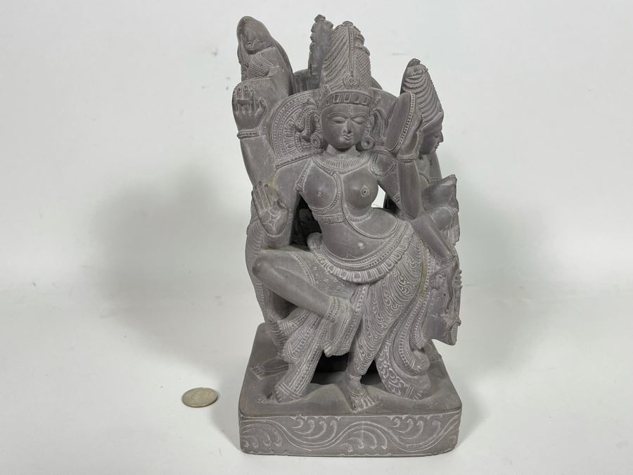 Carved Stone Sculpture Of Four Main Indian Goddesses From India 4-Sided 5.5W X 10H - See Photos  [Photo 5]