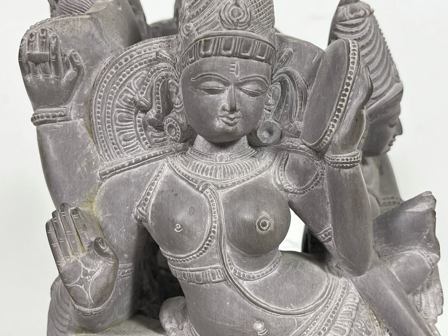 Carved Stone Sculpture Of Four Main Indian Goddesses From India 4-Sided 5.5W X 10H - See Photos  [Photo 7]