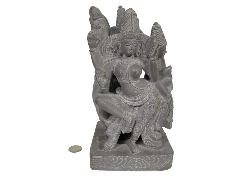 Carved Stone Sculpture Of Four Main Indian Goddesses From India 4-Sided 5.5W X 10H - See Photos  [Photo 2]