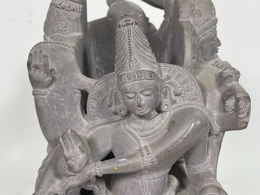 Carved Stone Sculpture Of Four Main Indian Goddesses From India 4-Sided 5.5W X 10H - See Photos  [Photo 11]
