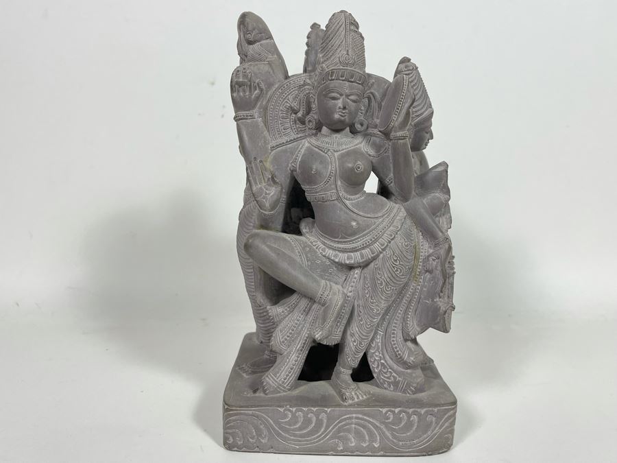 Carved Stone Sculpture Of Four Main Indian Goddesses From India 4-Sided 5.5W X 10H - See Photos  [Photo 3]
