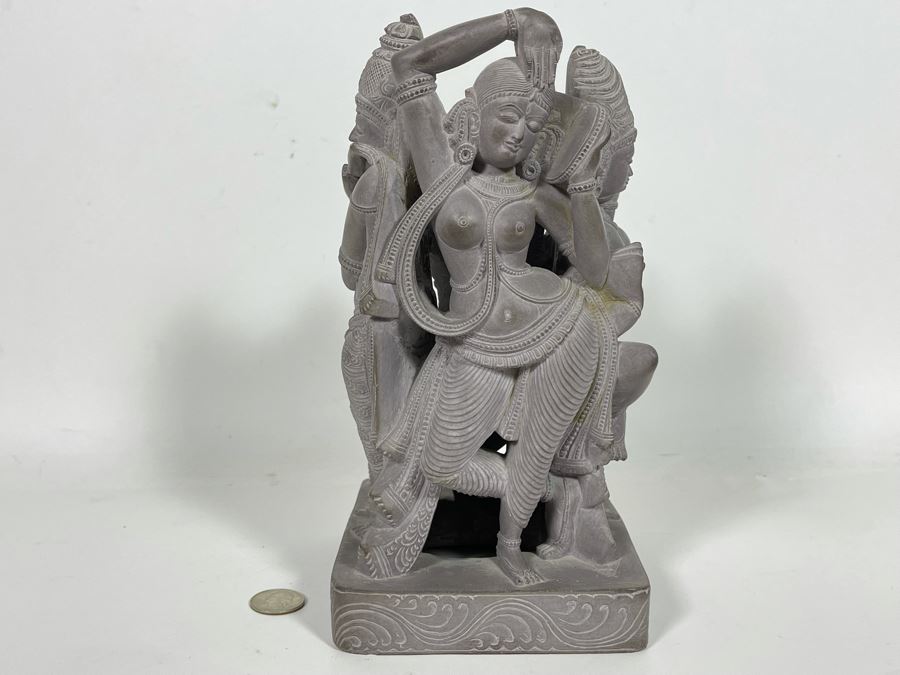 Carved Stone Sculpture Of Four Main Indian Goddesses From India 4-Sided 5.5W X 10H - See Photos  [Photo 20]