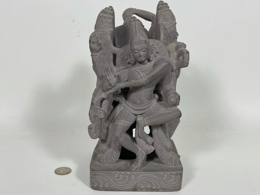Carved Stone Sculpture Of Four Main Indian Goddesses From India 4-Sided 5.5W X 10H - See Photos  [Photo 9]