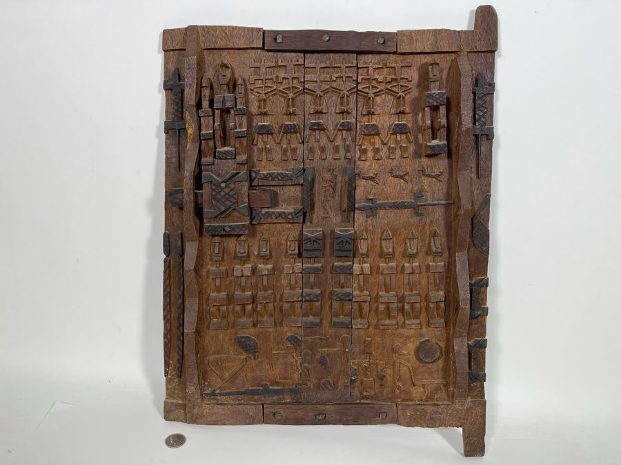 Vintage Hand Relief Carved Wooden Grain Door From Dogon People Of Mali ...