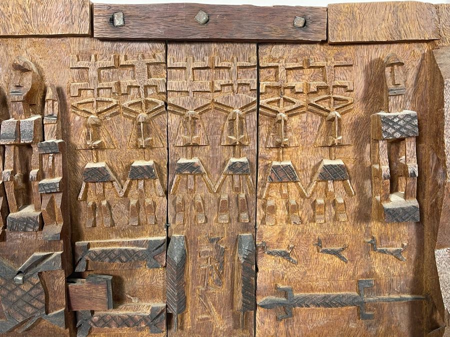 Vintage Hand Relief Carved Wooden Grain Door From Dogon People Of Mali 16 X 22 [Photo 6]
