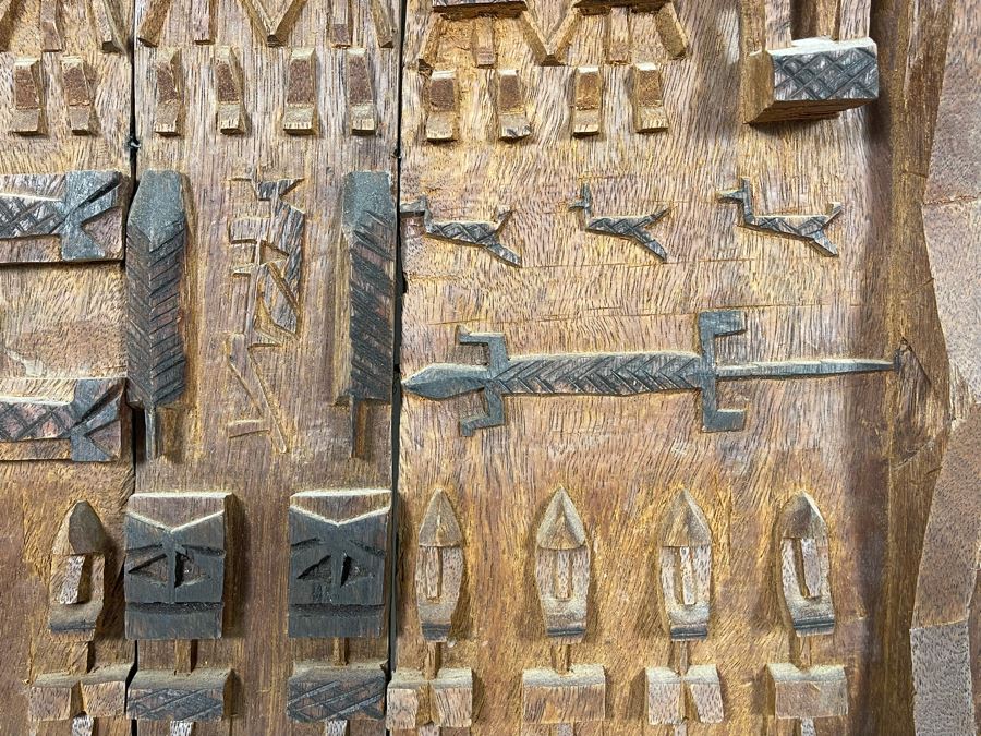 Vintage Hand Relief Carved Wooden Grain Door From Dogon People Of Mali 16 X 22 [Photo 8]