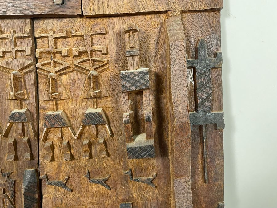 Vintage Hand Relief Carved Wooden Grain Door From Dogon People Of Mali 16 X 22 [Photo 7]