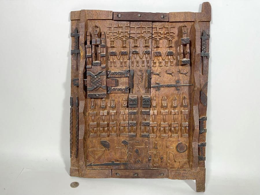 Vintage Hand Relief Carved Wooden Grain Door From Dogon People Of Mali 16 X 22 [Photo 2]