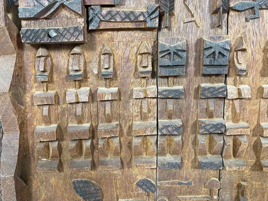 Vintage Hand Relief Carved Wooden Grain Door From Dogon People Of Mali 16 X 22 [Photo 10]