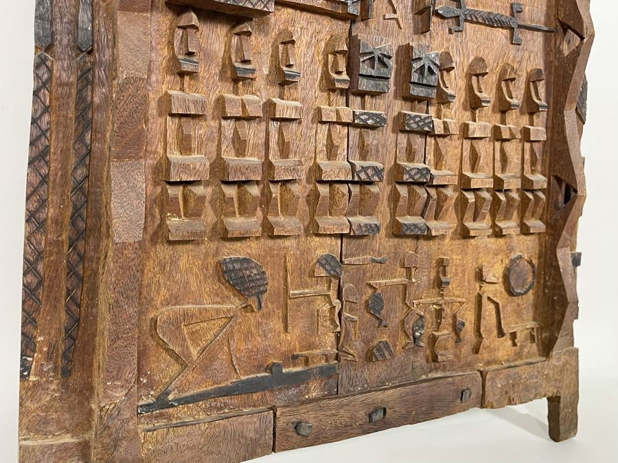 Vintage Hand Relief Carved Wooden Grain Door From Dogon People Of Mali 16 X 22 [Photo 16]