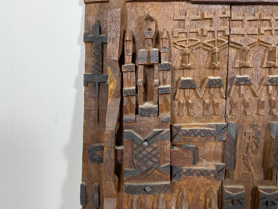 Vintage Hand Relief Carved Wooden Grain Door From Dogon People Of Mali 16 X 22 [Photo 5]