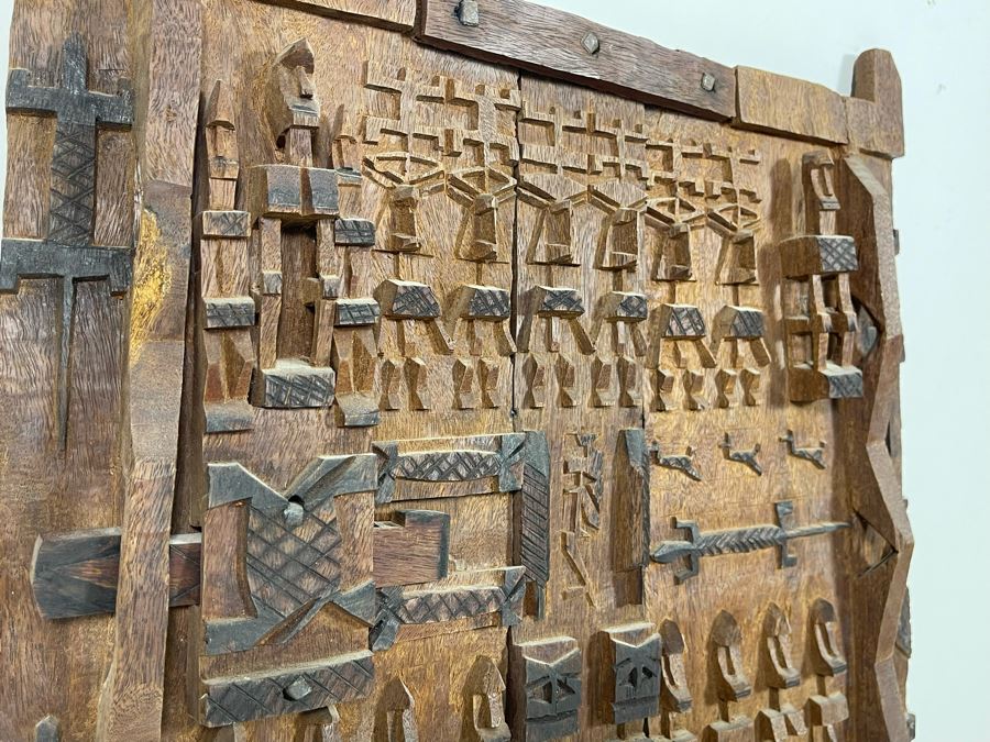 Vintage Hand Relief Carved Wooden Grain Door From Dogon People Of Mali 16 X 22 [Photo 17]