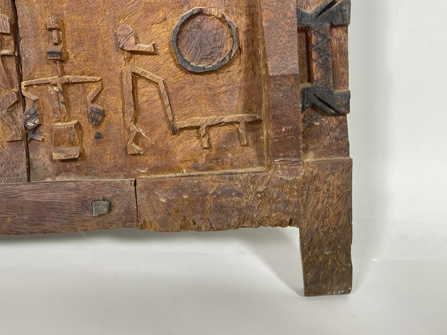 Vintage Hand Relief Carved Wooden Grain Door From Dogon People Of Mali 16 X 22 [Photo 14]