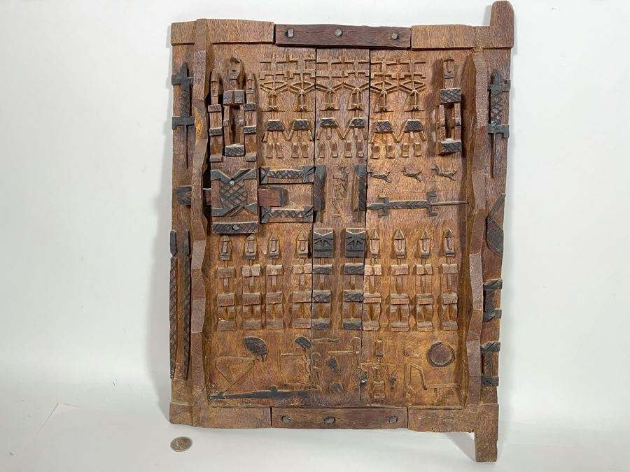 Vintage Hand Relief Carved Wooden Grain Door From Dogon People Of Mali 16 X 22 [Photo 4]