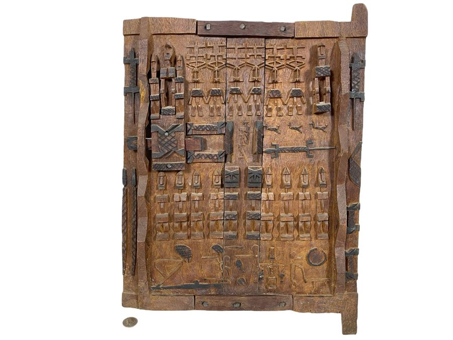 Vintage Hand Relief Carved Wooden Grain Door From Dogon People Of Mali 16 X 22 [Photo 1]