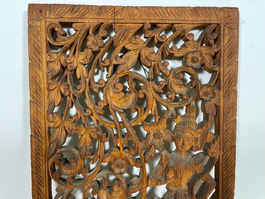 Vintage Relief Carved Wooden Panel 13.5 X 24