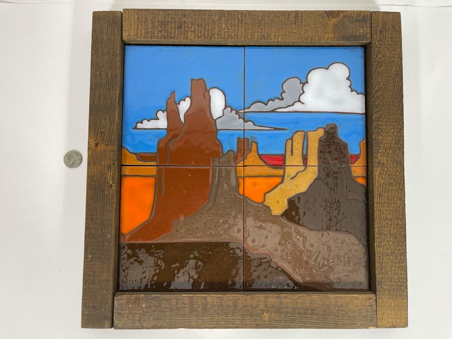 Hand Painted Tiles By Territorial Tiles Of Santa Fe, New Mexico Framed Frame Measures 15 X 15 [Photo 3]