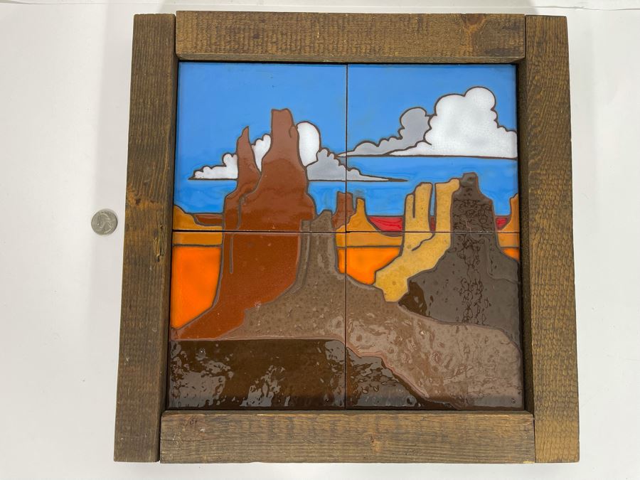 Hand Painted Tiles By Territorial Tiles Of Santa Fe, New Mexico Framed Frame Measures 15 X 15 [Photo 2]