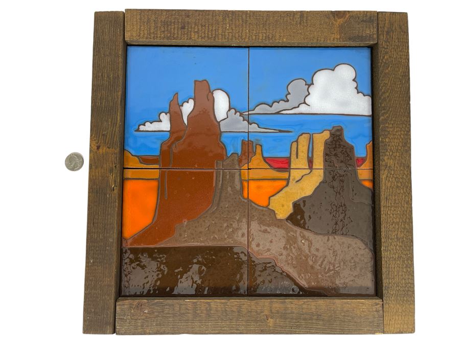 Hand Painted Tiles By Territorial Tiles Of Santa Fe, New Mexico Framed Frame Measures 15 X 15 [Photo 1]