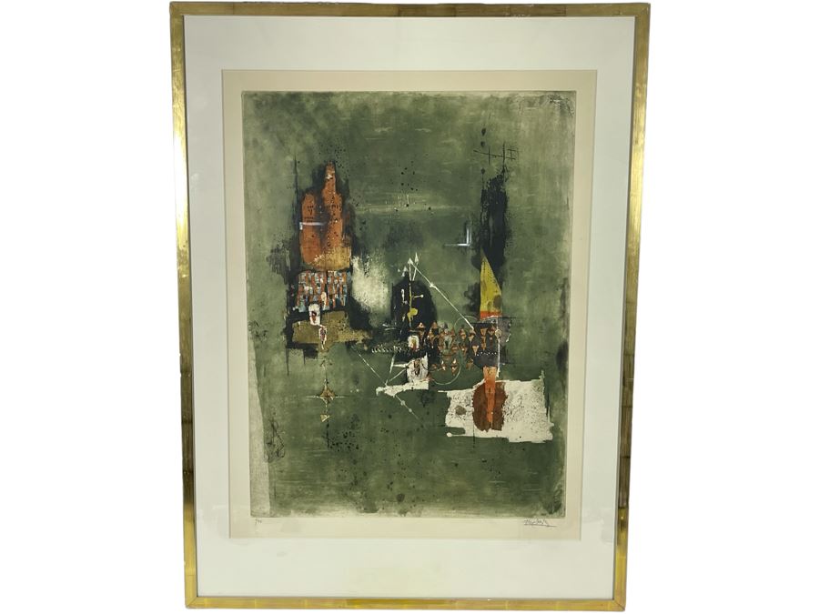 Modernist Abstract Hand Signed Johnny Friedlaender Lithograph Limited Edition 1 Of 95 Framed Frame Measures 33 X 44