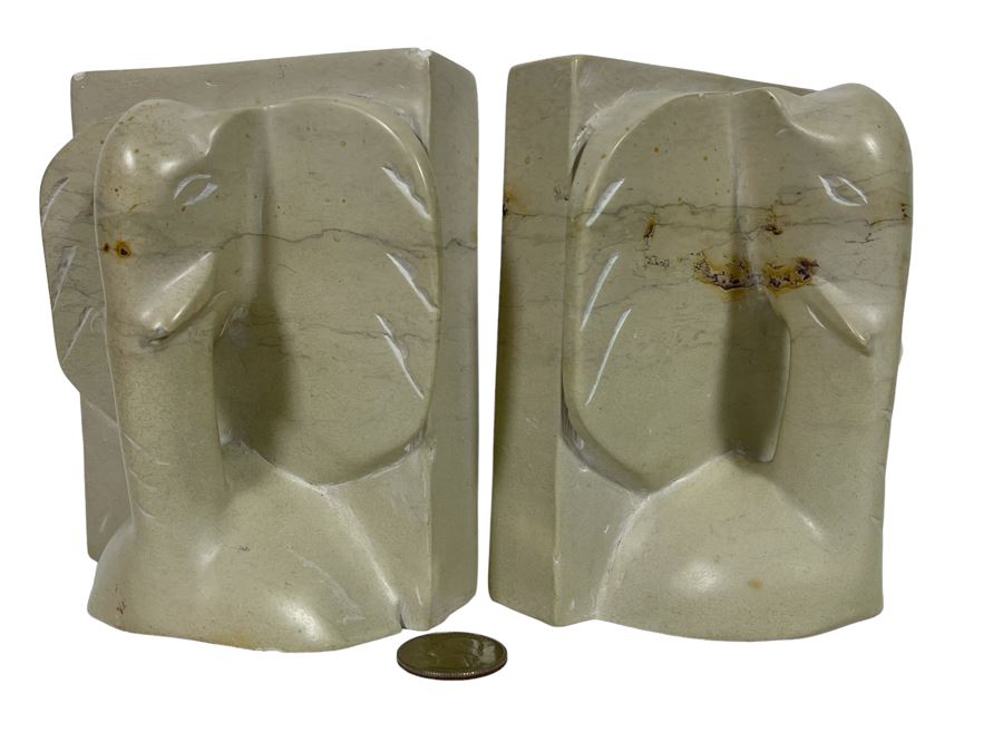 Carved Soapstone Bookends From Kenya (Slight Chips)  [Photo 1]