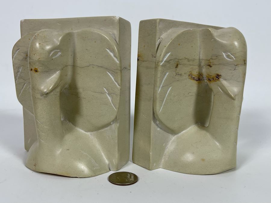 Carved Soapstone Bookends From Kenya (Slight Chips)  [Photo 2]