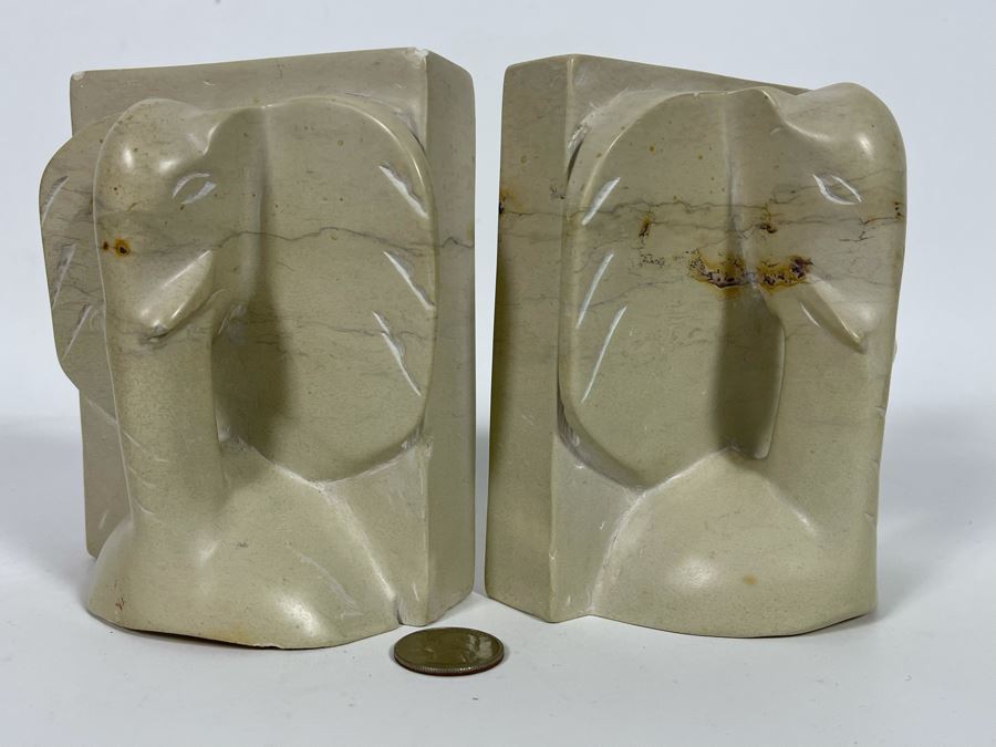 Carved Soapstone Bookends From Kenya (Slight Chips)  [Photo 3]
