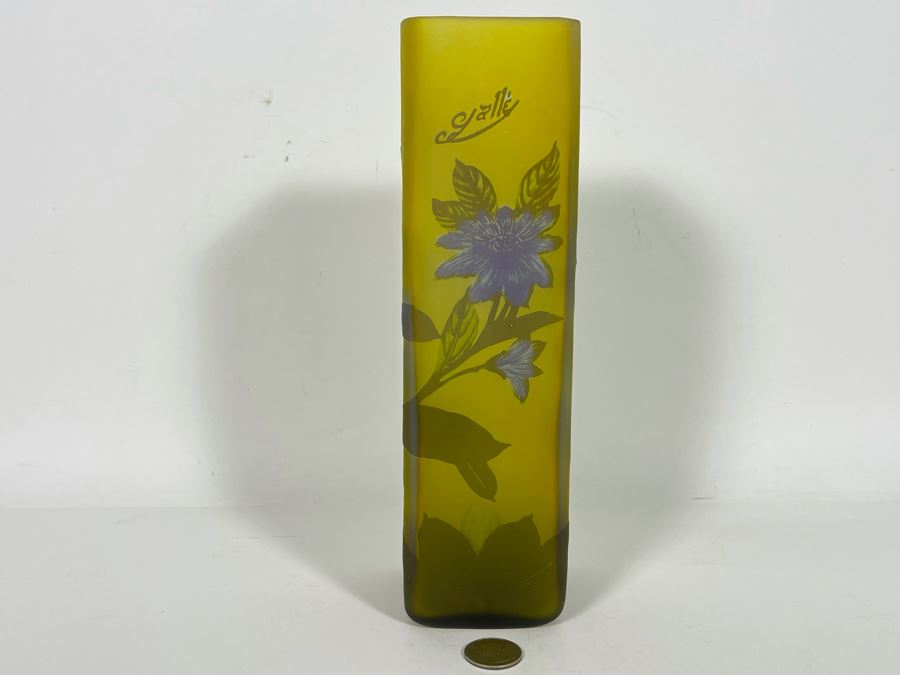 Vintage Cameo Art Glass Vase Signed Gallé 3 X 10 (Unverified Émile Gallé) [Photo 2]