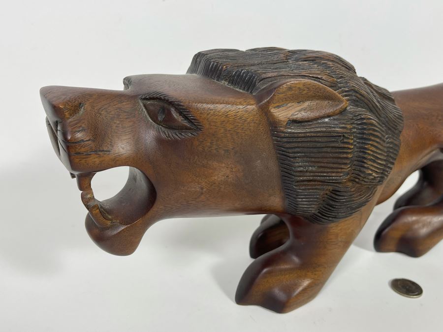 Hand Carved Lion Sculpture From The Gambia West Africa 17W X 5D X 7H [Photo 9]